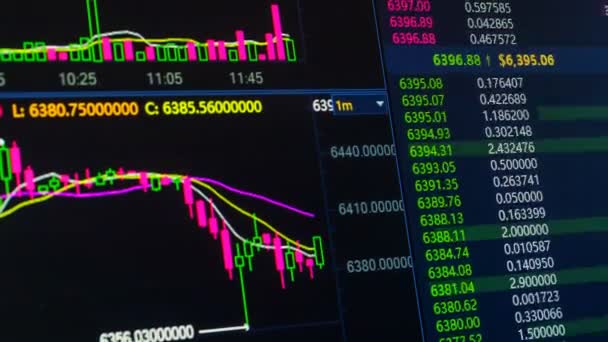 Yukarı ve aşağı gidiş dijital pazarı Borsası'nda Bitcoin cryptocurrency fiyat tablosu — Stok video