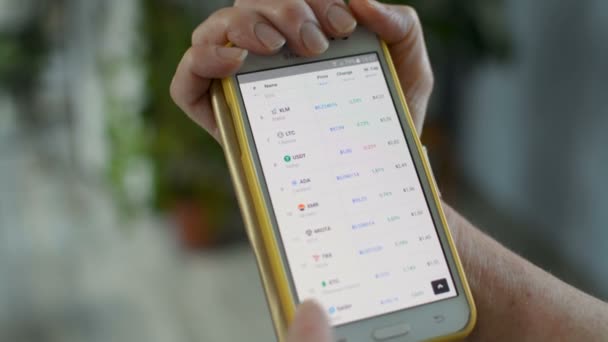 Бізнес-леді перевірка Bitcoin, Ethereum, інші altcoin cryptocurrency Індекс цін на coinmarketcap — стокове відео