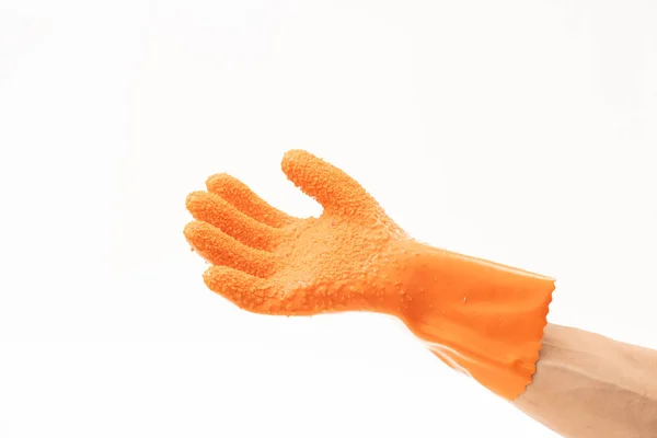 Прочные перчатки для чистки овощей и приготовления пищи на белом бэкгре — стоковое фото
