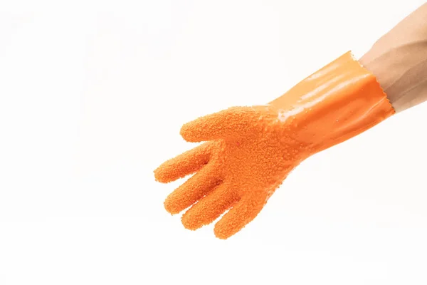 Wytrzymałe rękawice do obierania warzyw i gotowania na białym ekspresyjne — Zdjęcie stockowe