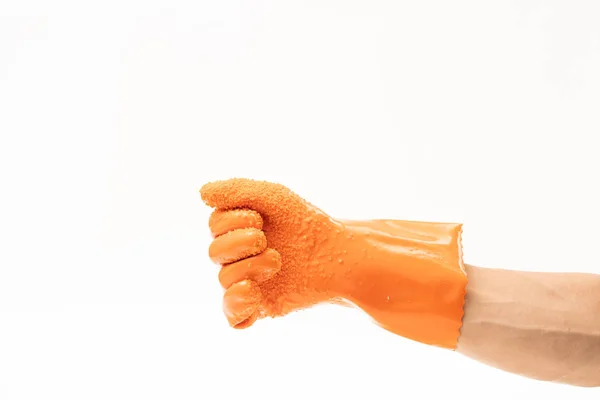 Durable gloves for peeling vegetable and cooking on white backgr — Stock Photo, Image