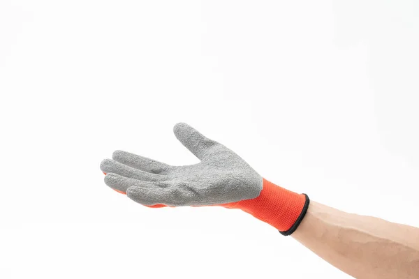 Man hand with anti slip gloves on white background — Stock Photo, Image