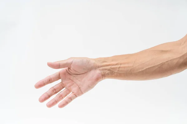 白い背景にアジアの男性の手の腕 — ストック写真