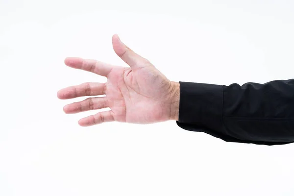 Hombre asiático mano con camisa negra sobre fondo blanco — Foto de Stock