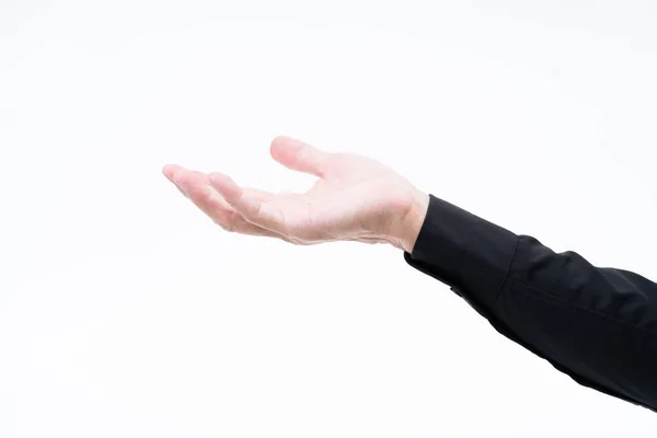 Hombre asiático mano con camisa negra sobre fondo blanco — Foto de Stock