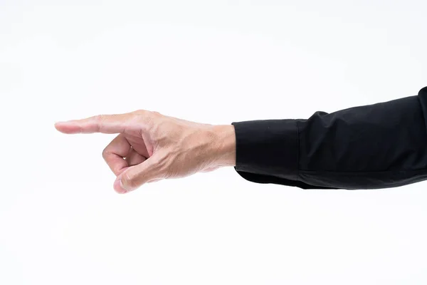 Hombre asiático mano con camisa negra sobre fondo blanco — Foto de Stock