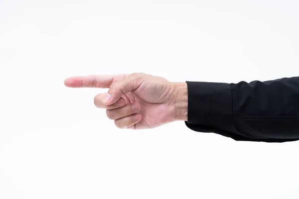 Hombre asiático mano con camisa negra sobre fondo blanco — Foto de Stock