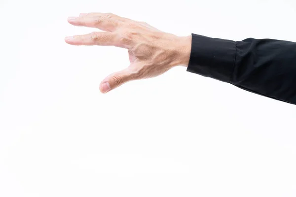 Asiatic om mână cu cămașă neagră pe fundal alb — Fotografie, imagine de stoc