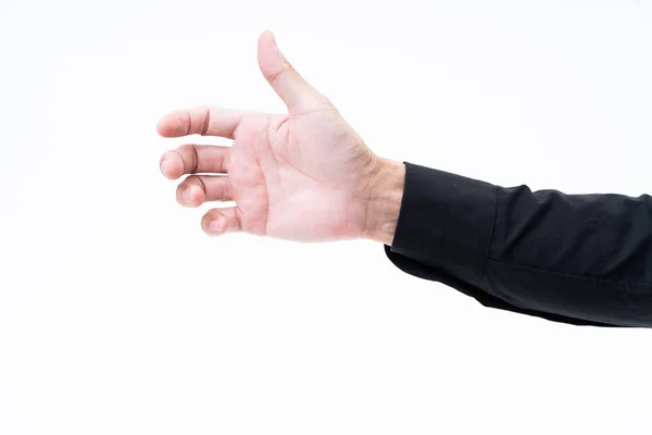 Hombre asiático mano con camisa negra sobre fondo blanco — Foto de Stock