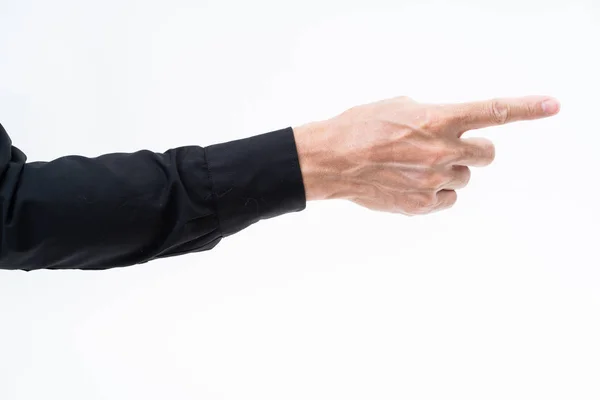Азіатська людина рука з чорною сорочкою на білому фоні — стокове фото