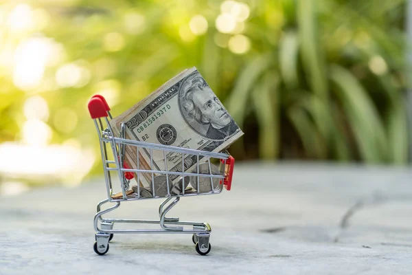 Shopping cart with dollar banknote USD — Stock Photo, Image