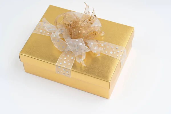 Gold gift box on white background — Stock Photo, Image