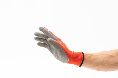 Kırmızı Anti Slip eldiven ile adam el