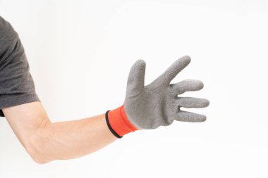 Kırmızı Anti Slip eldiven ile adam el