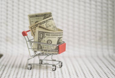 Amerikan Doları banknot ile alışveriş sepeti
