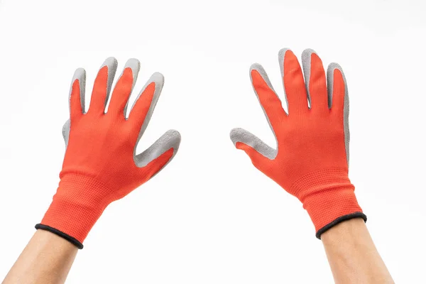 Ręka z czerwonym rękawicą antypoślizgowa — Zdjęcie stockowe