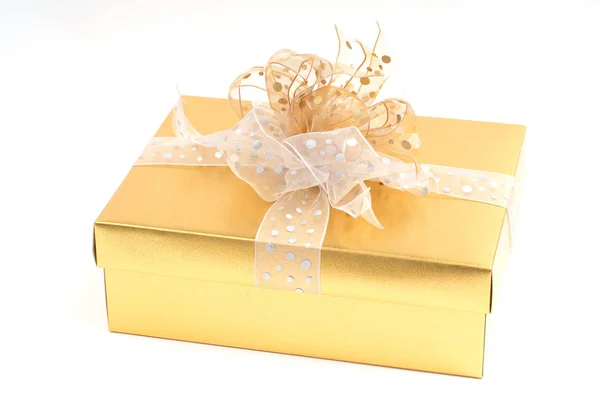 Gold gift box on white background — Stock Photo, Image