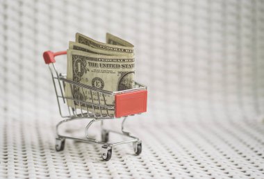 Amerikan Doları banknot ile alışveriş sepeti