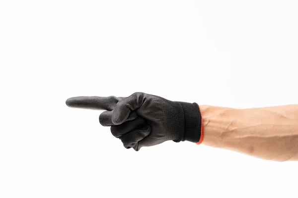 Ember kéz fekete gumi kesztyű fehér alapon — Stock Fotó