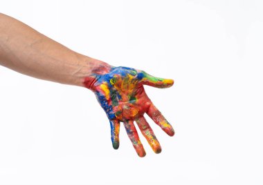 Beyaz arka planda renkli adam eli