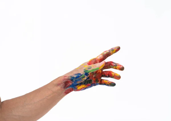 Человек руку в красочный на белом фоне — стоковое фото