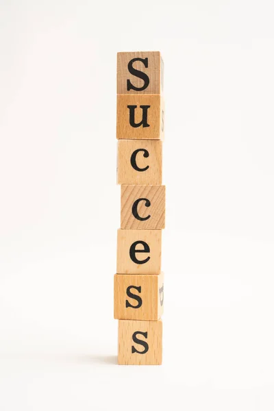 Wood block success word on white background. for business concep — Stock Photo, Image