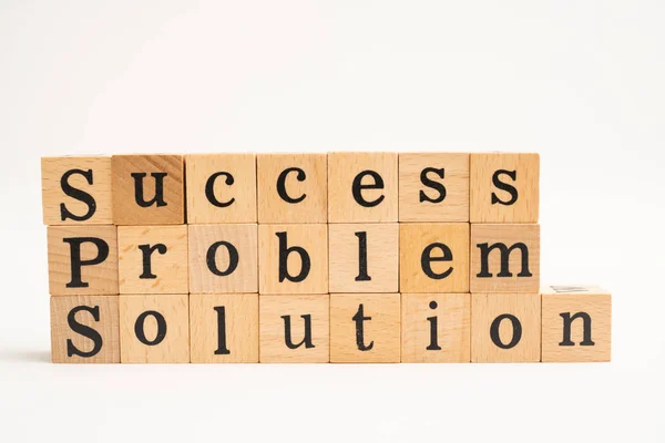 Wood block success problem solution word on white background. fo — Stock Photo, Image