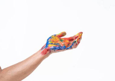 Beyaz arka planda renkli adam eli