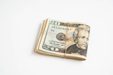 Beyaz arka plan üzerinde 20 dolarlık banknot