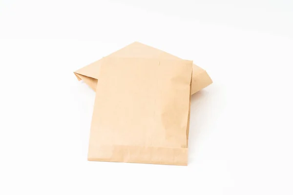 Brązowy Worek Papierowy Pakowania Żywności Odizolowany Białym Tle Kolekcja Makiet — Zdjęcie stockowe