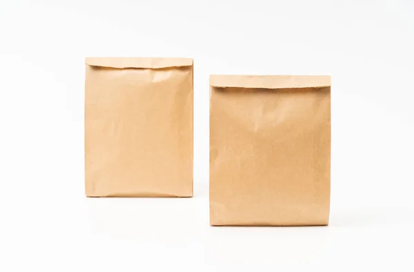 Bruine Ambachtelijke Papieren Zak Voor Voedsel Verpakking Template Geïsoleerd Witte — Stockfoto