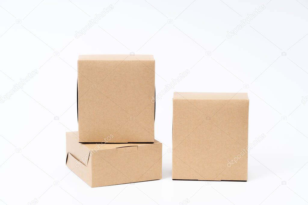 Brown paper box for food package. carton on a white background.