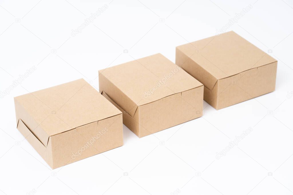 Brown paper box for food package. carton on a white background.