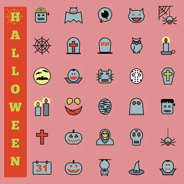 Halloween Leuke Cartoon Ontwerp Pictogram Set — Stockvector