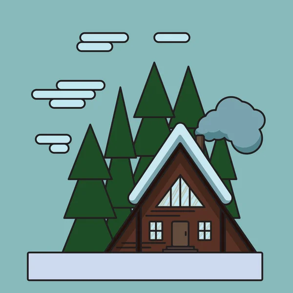 Landscape home in wood. Flat home. — Stock Vector