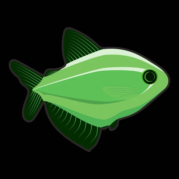 Siyah arka plan üzerinde yeşil balık — Stok Vektör