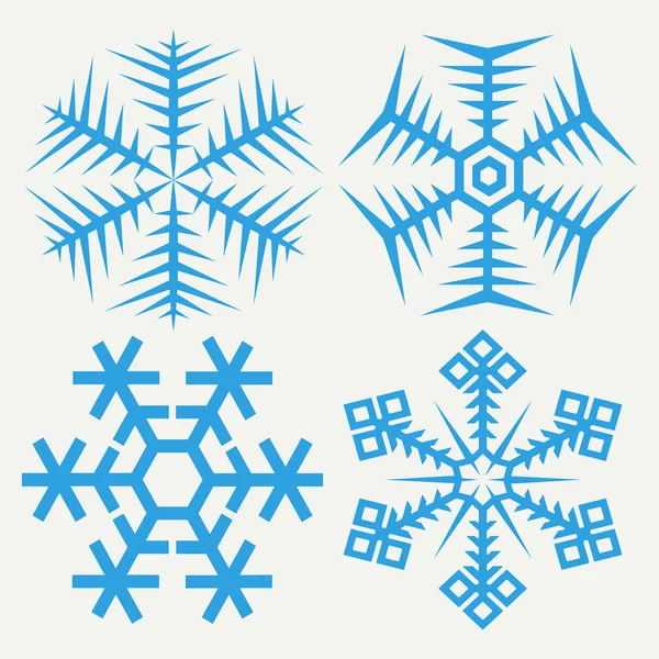 Colección de copos de nieve aislados sobre fondo. Iconos planos de nieve, silueta. Bonito tejido, textil, papel de embalaje, tarjeta, invitación, papel pintado, diseño web — Vector de stock