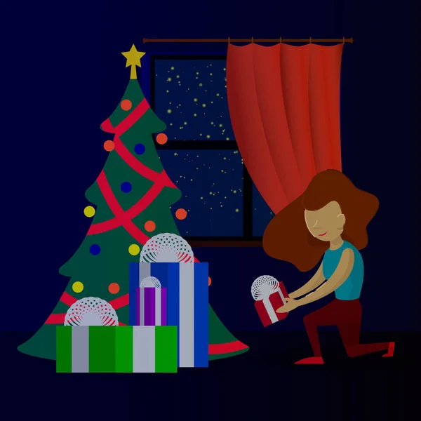 Hediye ve Noel ağacı olan bir kadın..
