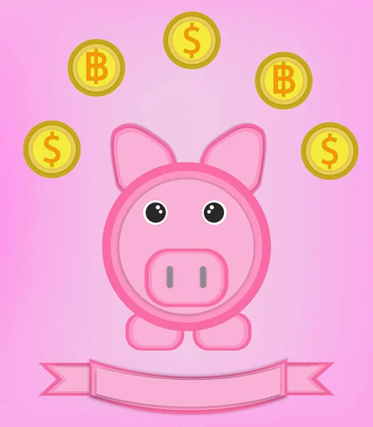 Pink pig bank on background