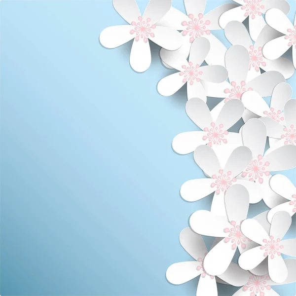 Mavi Arka Planda 107 Kağıt Kesiği Kiraz Çiçeği — Stok fotoğraf