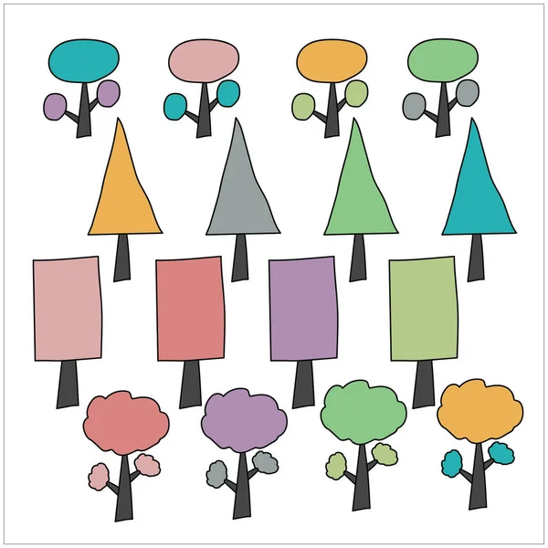 Doodle Set Colorful Tree Pastel Design — Stock Photo, Image