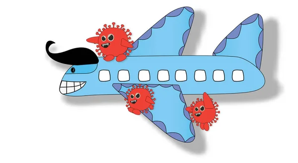 Pesawat Terbang Dengan Desain Virus Merah — Stok Foto