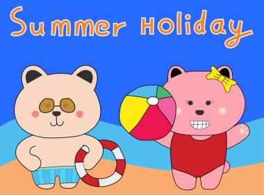 Mayo giymiş şirin ayı yaz tatilini kutluyor.