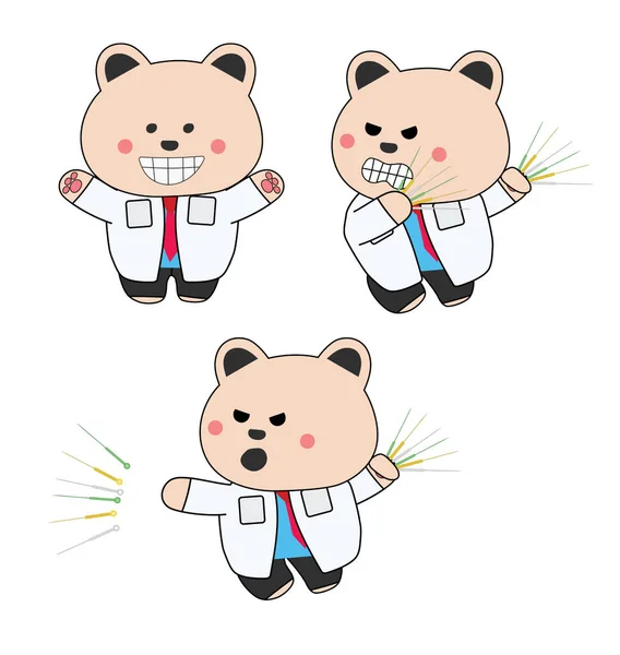 Set Oso Acupuntura Angry Doctor Blanco — Foto de Stock