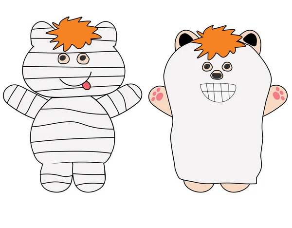 ママ脂肪クマとゴーストクマ Doodle Art Style — ストック写真