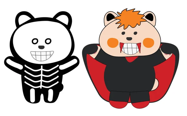 Dracula Bear Und Skelaton Ghost Bear Doodle Art Stil — Stockfoto