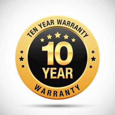 Beyaz arka plan üzerinde izole 10 yıl garanti altın etiket