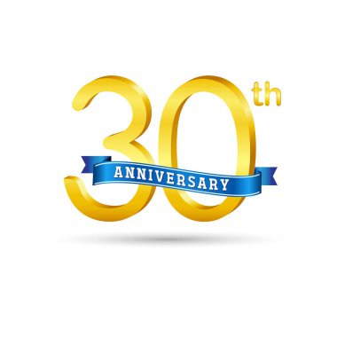 mavi beyaz arka plan üzerinde izole kurdele ile 30 yıl yıldönümü logo.