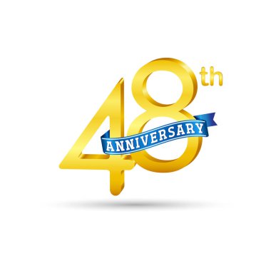 mavi beyaz arka plan üzerinde izole şerit ile 48 yıl yıldönümü logo.