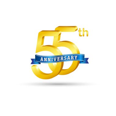 55 yıl yıldönümü logosu ile mavi kurdele beyaz arka plan üzerinde izole.